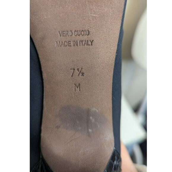 Donald J Pliner black croc embossed strappy open toe high heels pumps size 7.5 - Picture 12 of 12